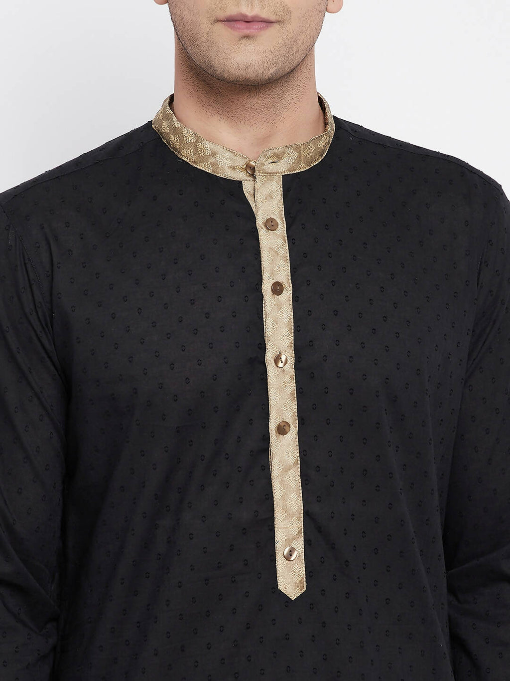 Even Apparels Black Pure Cotton Men's Kurta With Contrast Collar And Placket | Grocsy