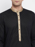 Even Apparels Black Pure Cotton Men's Kurta With Contrast Collar And Placket | Grocsy