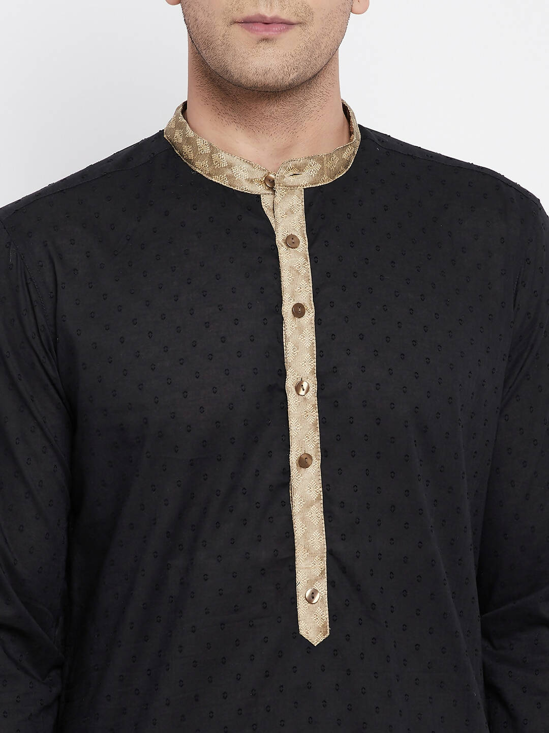 Even Apparels Black Pure Cotton Men's Kurta With Contrast Collar And Placket | Grocsy