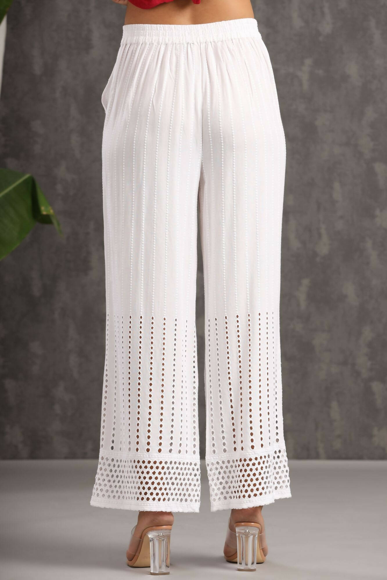 Juniper Women White Rayon Woven Design Flared Palazzo | Grocsy