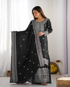 Joban Fashion Black Kurta Set Silk Sequins , Zari, Coding & Thread Embroidered work | Grocsy