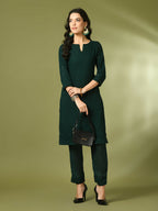 Myshka Women's Green Embroidered Cotton Straight Party Kurta Set | Grocsy