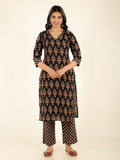 Aramya Black Soft Cotton Floral Print Straight Kurta Pant Set for Women | Grocsy