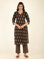Aramya Black Soft Cotton Floral Print Straight Kurta Pant Set for Women | Grocsy