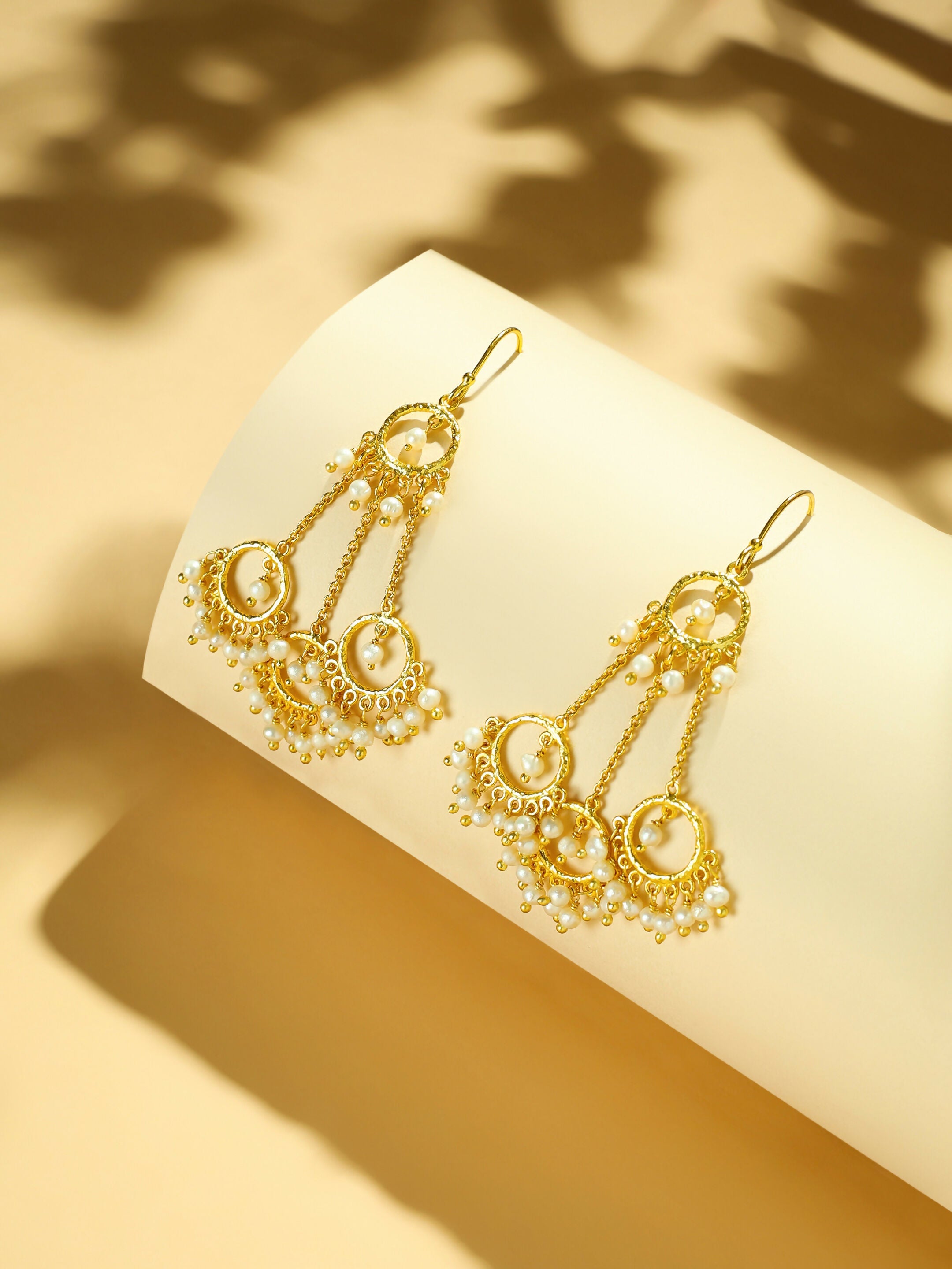 Nuyug 18k Golden Ring Pearl Drops Anti Tarnish Earrings | Grocsy