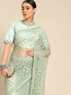 Green Woven Design Net Saree with Blouse Piece - Kalamkari | Grocsy