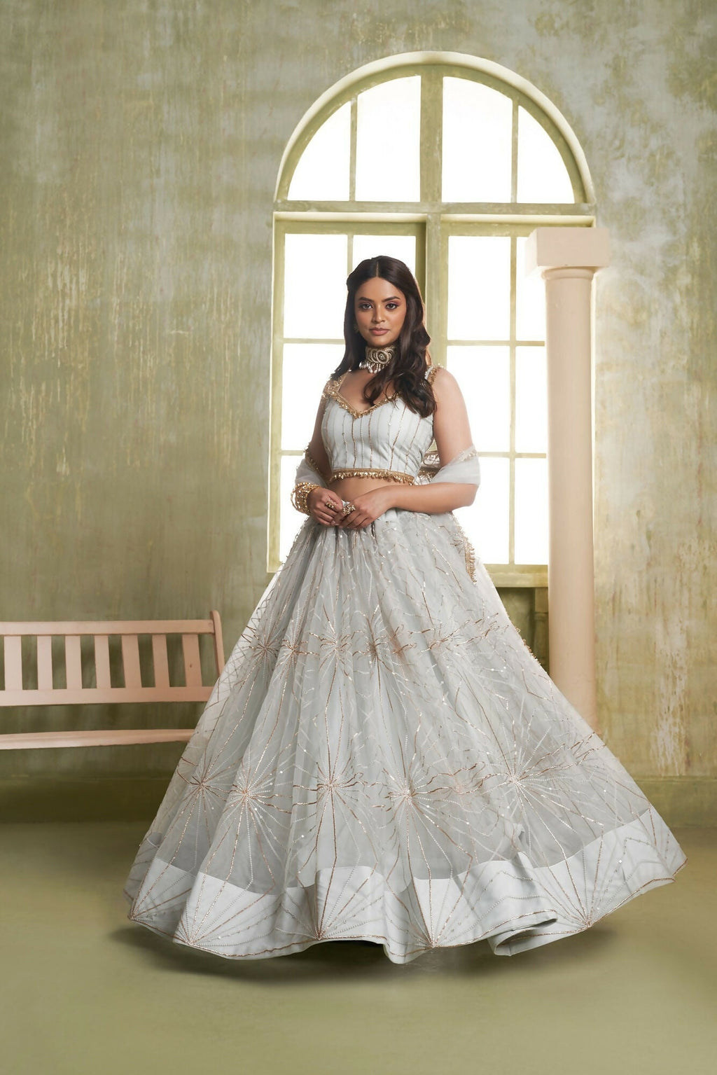 Eilara Light Gray Sequins Net Function Wear Lehenga Choli Set | Grocsy