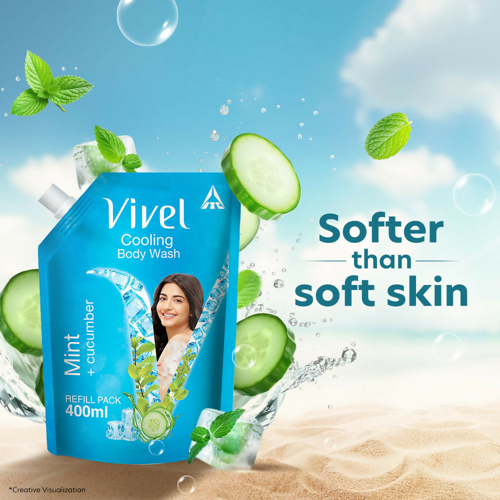 Vivel Cooling Body Wash Mint & Cucumber Moisturizing Shower Gel Supersaver Refill Pouch | Grocsy