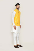 Joban Fashion White Colored Art Silk Fabric Kurta, Jacket With Straight Fit Pant | Grocsy