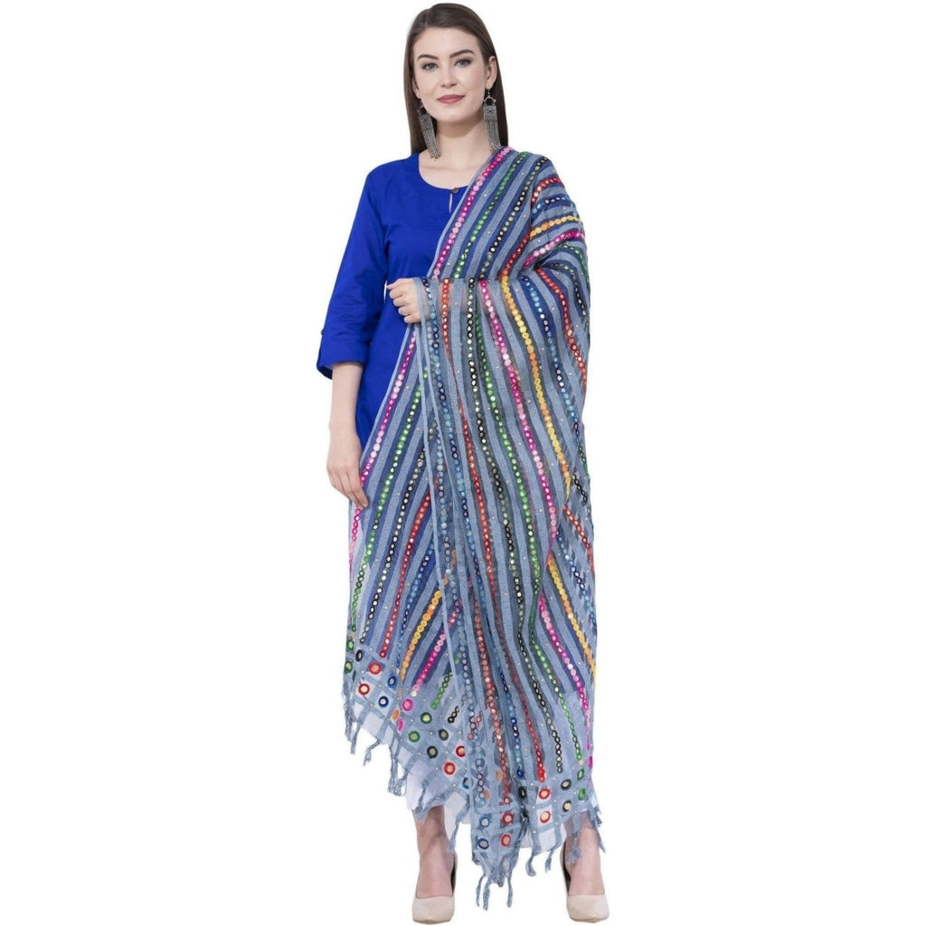 A R Silk Light Firozi Color Multi stripe Orgenza Cotton Dupattas and Chunnis | Grocsy