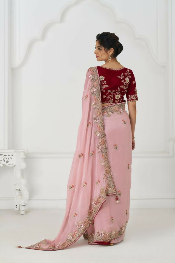 Kesar Fab Graceful Pink Zari And Sequins On Rich Fendi Silk Saree | Grocsy