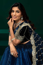 Joban Fashion Navy Blue Net Party Wear Sarees | Grocsy