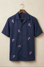 Aureole — Blue Embroidered Cotton Shirt by Hilo Design | Grocsy