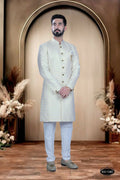 Joban Fashion Men's Yellow & White Cotton Silk Kurta with Pyjama | Grocsy