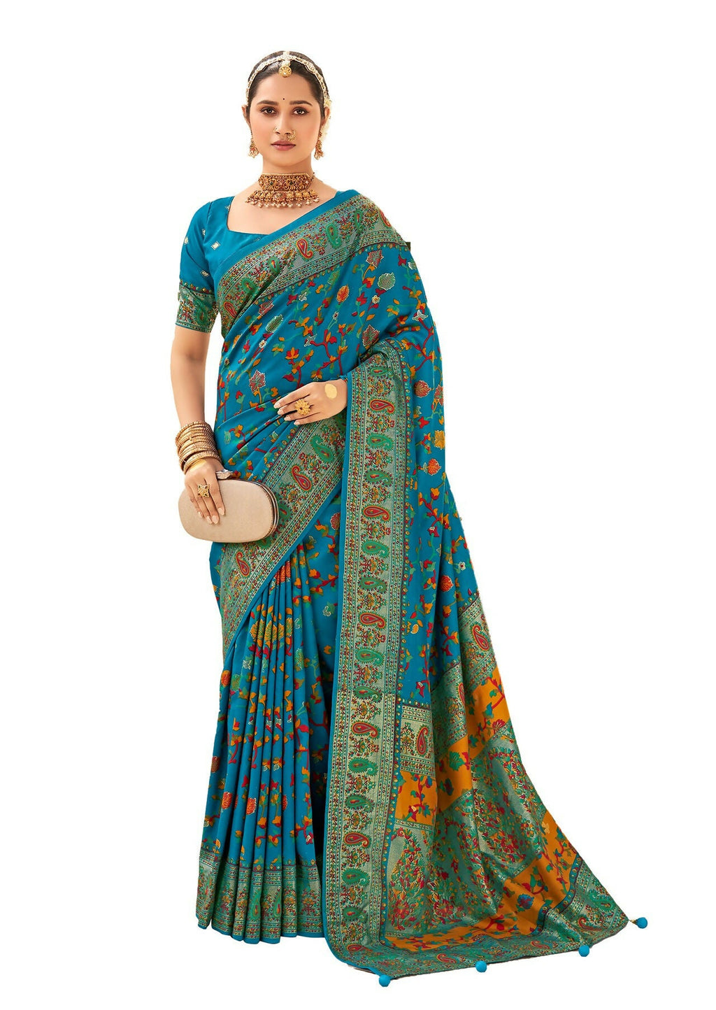 Joban Fashion Faux Chiffon Light Weight SareeSky Blue Colored With Zari Border Saree | Grocsy