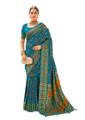 Joban Fashion Faux Chiffon Light Weight SareeSky Blue Colored With Zari Border Saree | Grocsy