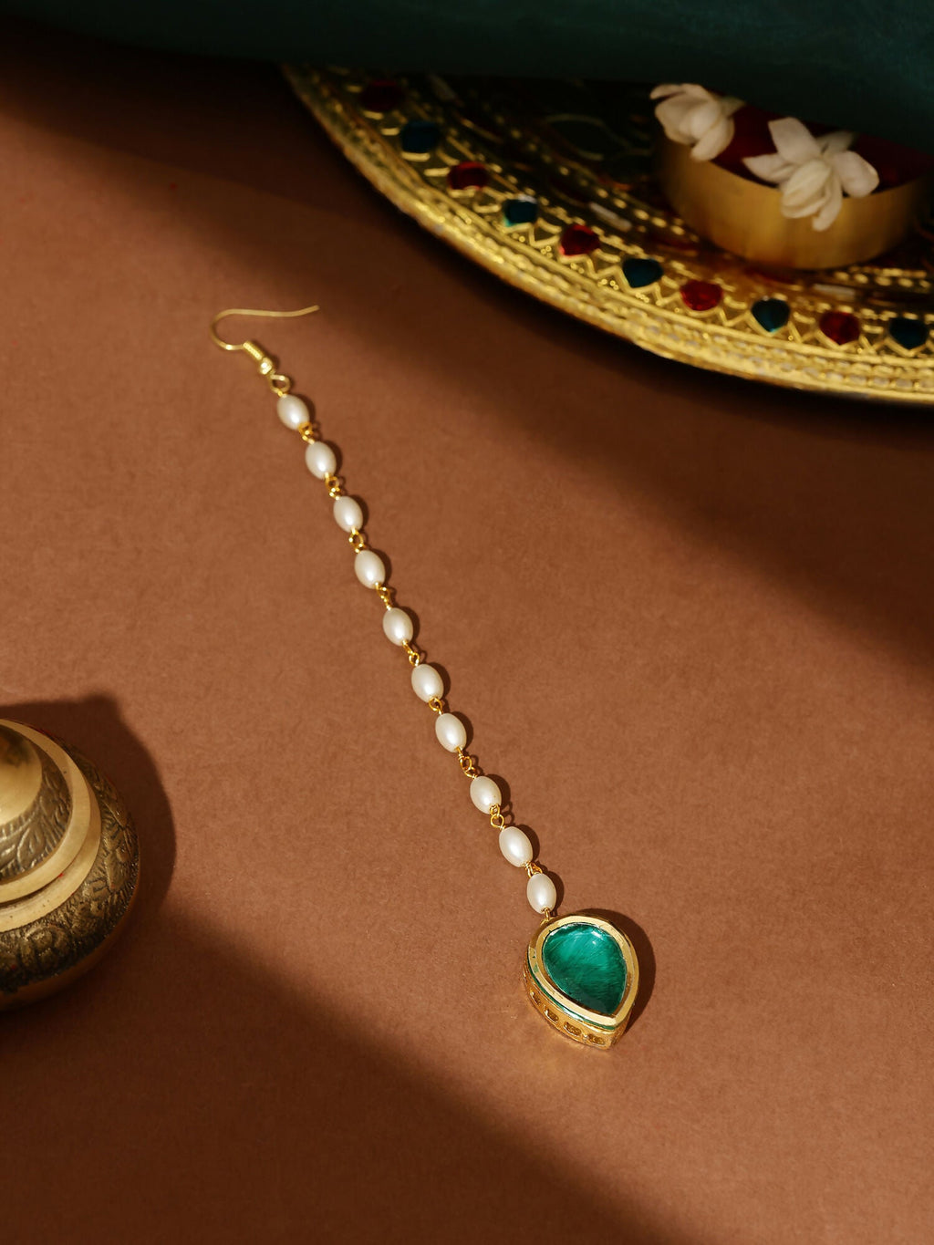 Ruby Raang Green Tear Drop Green Meenakari Maang Tikka | Grocsy