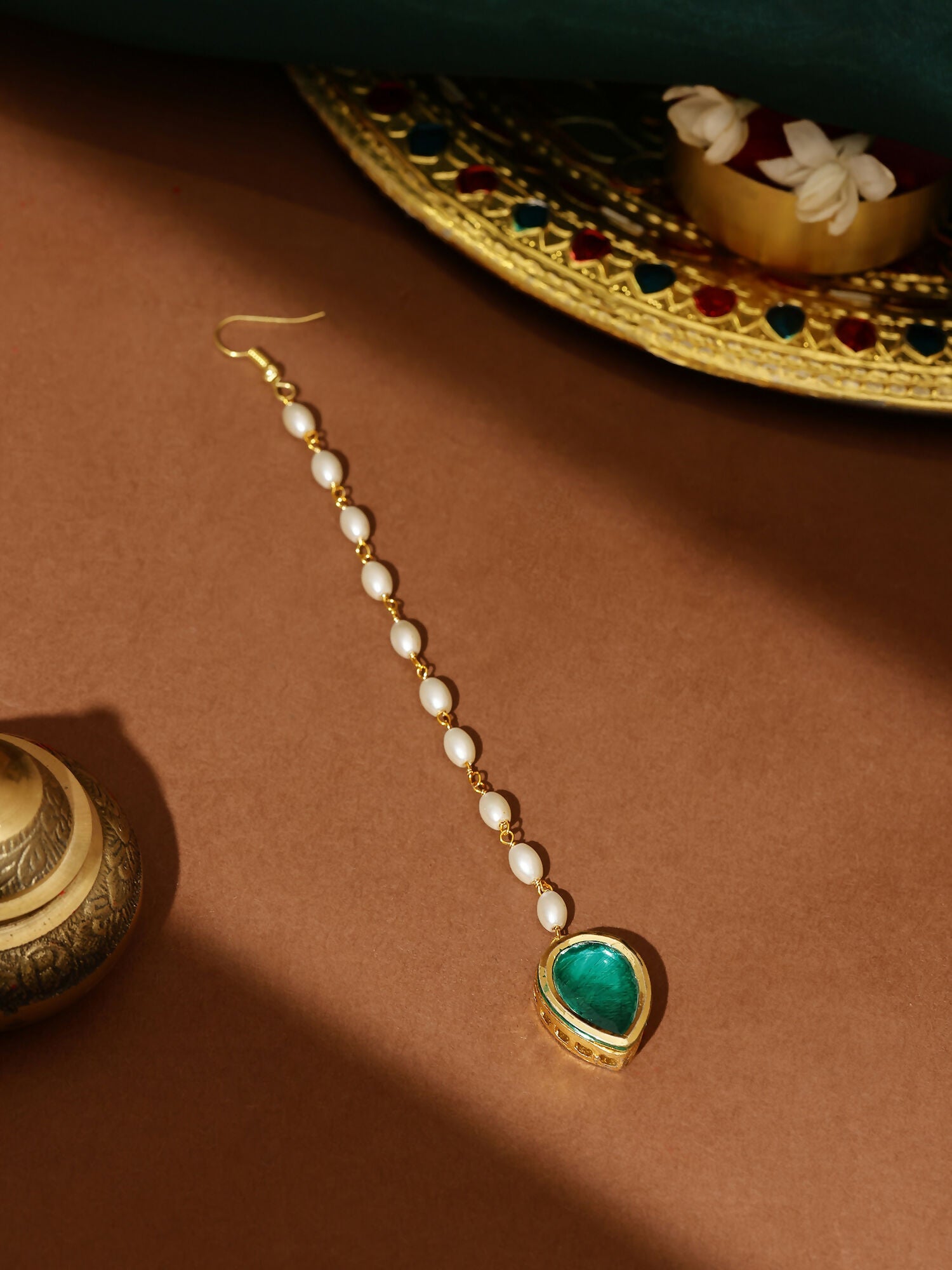 Ruby Raang Green Tear Drop Green Meenakari Maang Tikka | Grocsy