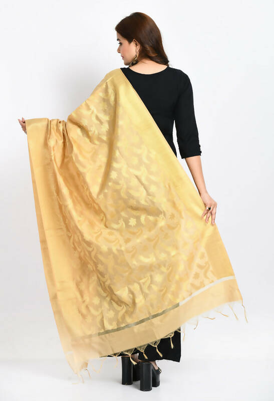 Mominos Fashion Moeza Women's Banarsi Silk Floral Woven Design Golden Dupatta | Grocsy