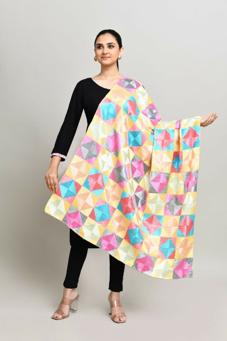Joban Fashion Multi Color Cotton Embroidery Work Phulkari Dupatta | Grocsy