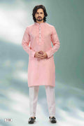 Raivat Ethnic Linen Cotton Pintux Work Kurta Pajama In Pink Colour | Grocsy