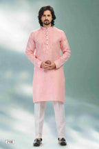 Raivat Ethnic Linen Cotton Pintux Work Kurta Pajama In Pink Colour | Grocsy