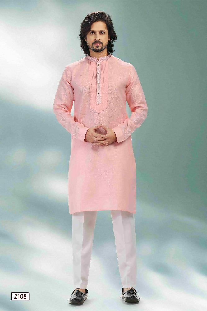 Raivat Ethnic Linen Cotton Pintux Work Kurta Pajama In Pink Colour | Grocsy