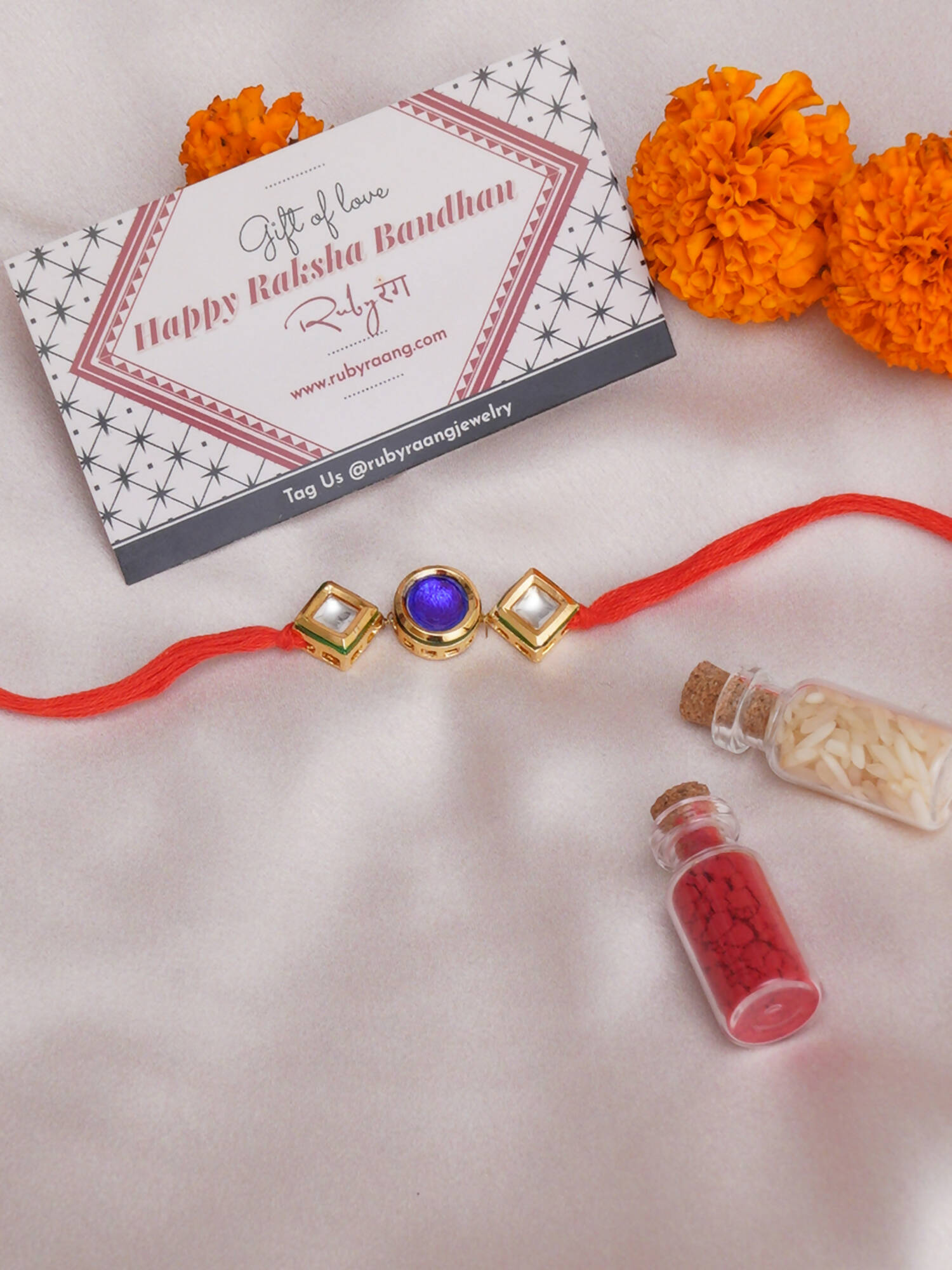 Designer kundan Rakhi - Ruby Raang | Grocsy