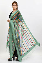 Mominos Fashion Moeza Women's Orgenza Multi Thread Mirror Work Pista Green Dupatta | Grocsy