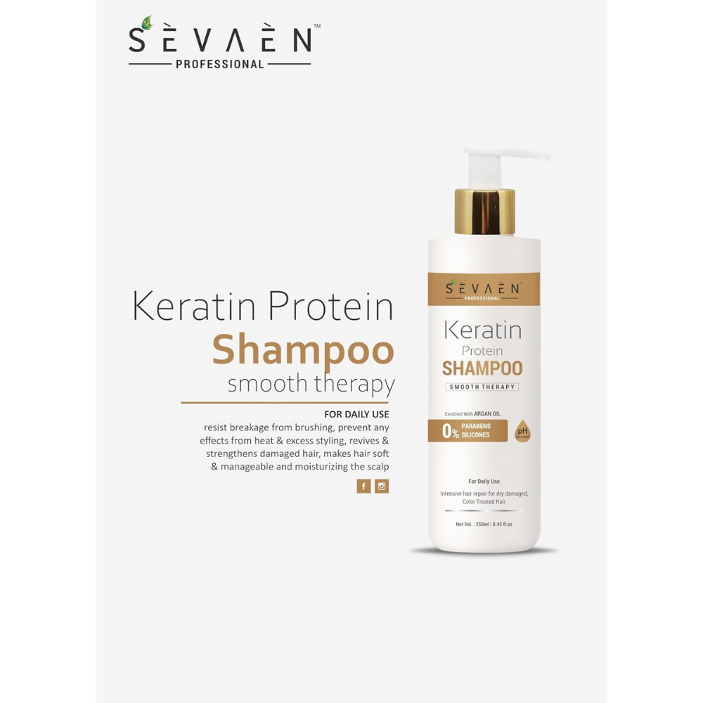 Sevaen Keratin Smooth Shampoo & Keratin Smooth Conditioner & Hair Serum | Grocsy