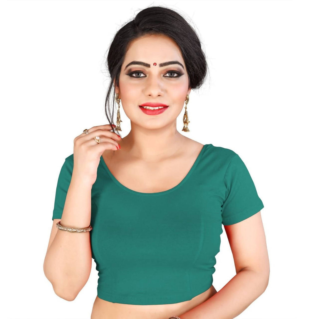 Vamika Rama Green Lycra Plain Blouse | Grocsy