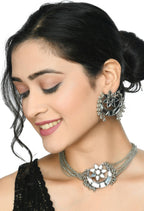 Mominos Fashion Johar Kamal Silver-Plated Brass Finish Mirror Work Choker For Women | Grocsy