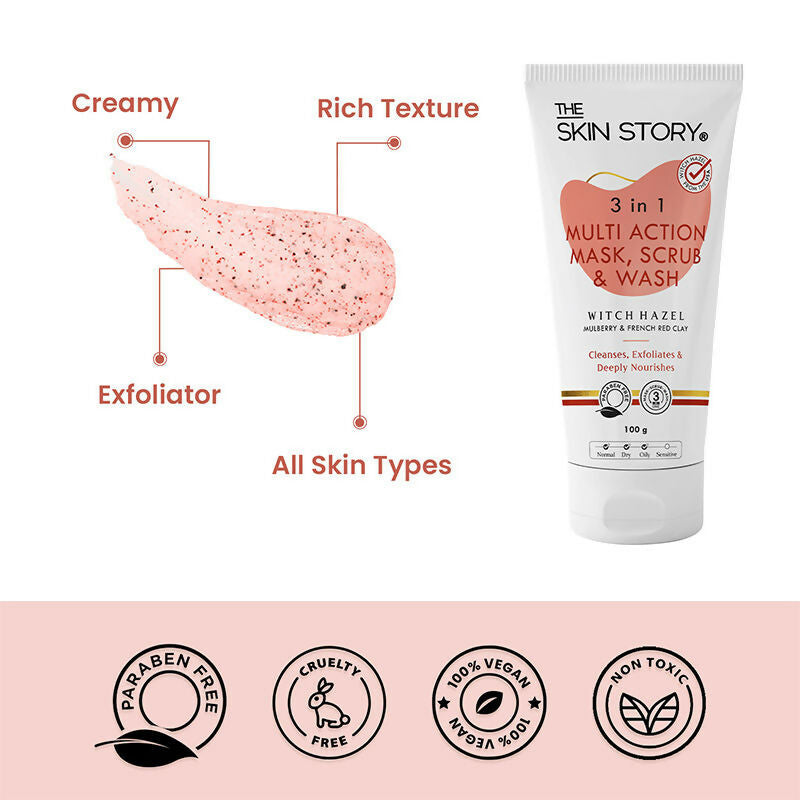 The Skin Story 3 in 1 Multi Action Face Mask, Scrub & Wash | Grocsy