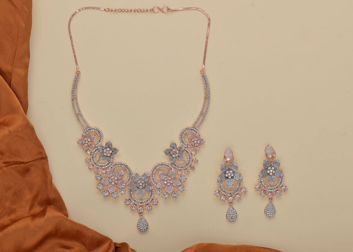 Joban Fashion Women Brass Golden White Ad Necklace Set | Grocsy