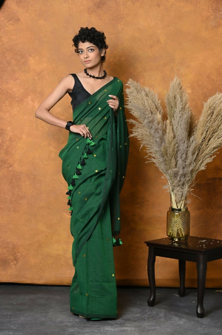 Very Much Indian Pure Mul Cotton Handloom Saree - Green | Grocsy