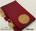 Maroon Silk Woven Saree with Unstitched Blouse - Hiral Fashion | Grocsy