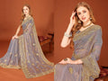 PR Fashion Grey Fendi Two Tone Silk Heavy Zari Embroidery Work With Zircon Work Saree | Grocsy