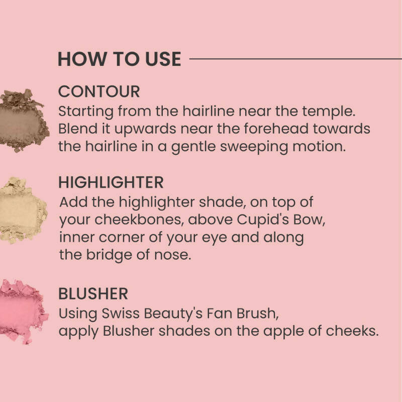 Swiss Beauty Cheek-A-Boo 3 In 1 Blusher Contour & Highlighter - 3 | Grocsy