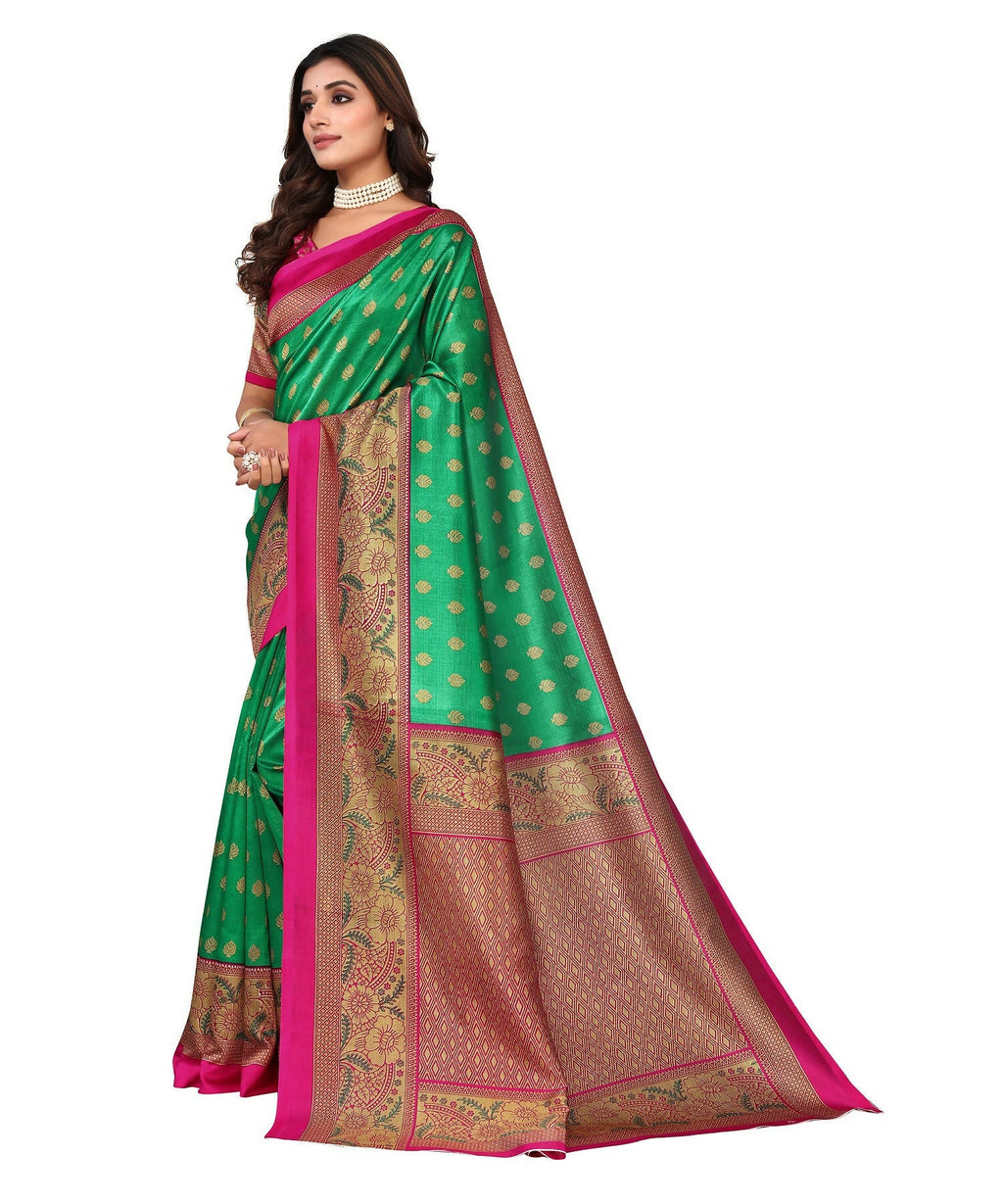 Vamika Green Printed Art Silk Saree | Grocsy