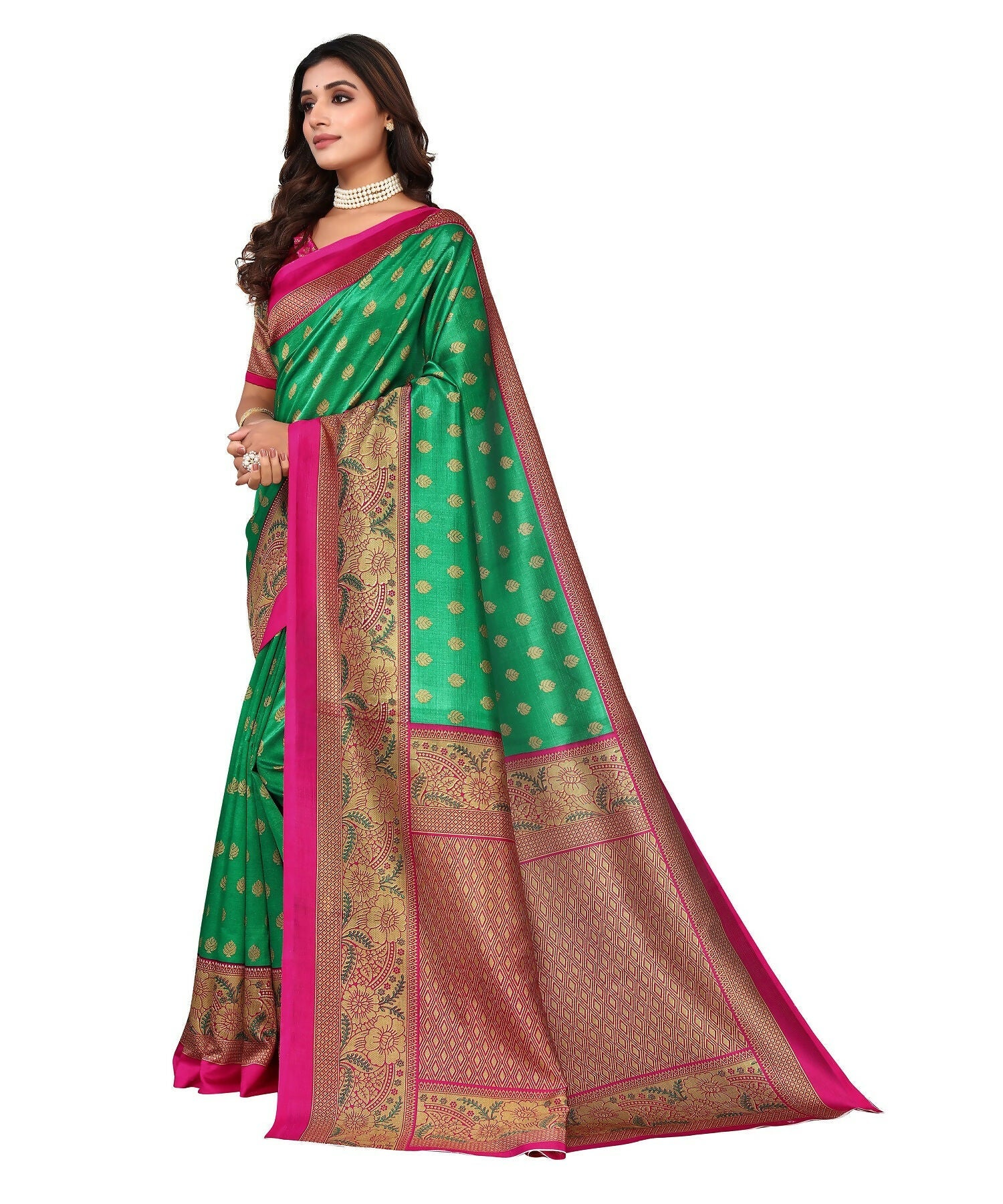 Vamika Green Printed Art Silk Saree | Grocsy