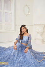 Aastha Fashion Neon Blue Butterfly Net Tone To Tone Thread Work, Sequence Work Embroidery With Original Mirror Handwork Wedding Wear Lehenga Choli | Grocsy