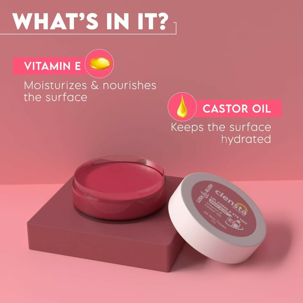 Clensta Lip Cheek Tint - Berry Bliss with Goodness of Vitamin E & Castor Oil | Grocsy
