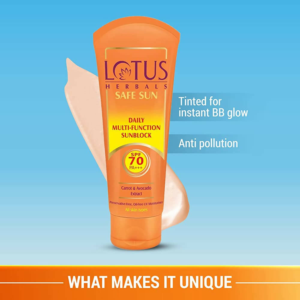 Lotus Herbals Safe Sun Daily Multi-Function Sunblock Sunscreen SPF 70 | Grocsy