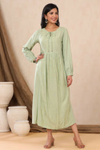Juniper Women Lightolive Rayon Embroidered A-Line Dress | Grocsy