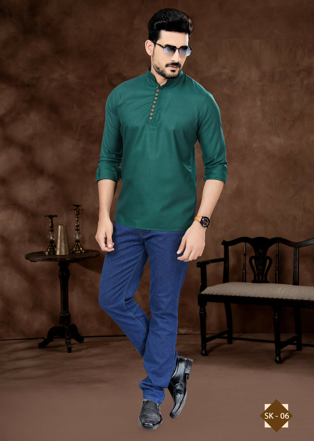 Joban Fashion Men's Pure Cotton Green Plain Short Kurta | Grocsy