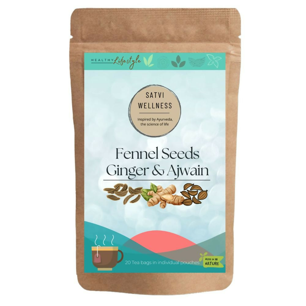 Satvi Wellness Fennel Ginger Ajwain Tea | Fennel Tea | Ginger Tea | Ajwain Tea | Herbal Tea | Grocsy