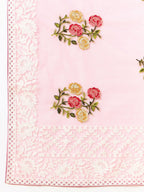 Pink Organza Floral Embroidered Saree with Unstitched Blouse Piece - Roozal | Grocsy