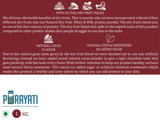 Purayati Natural Dry Fruit Whey & Milk Protein Powder | Grocsy