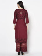 Aniyah Rayon Maroon Color Block Print Straight Kurta Palazzo Set (AN-184K) | Grocsy