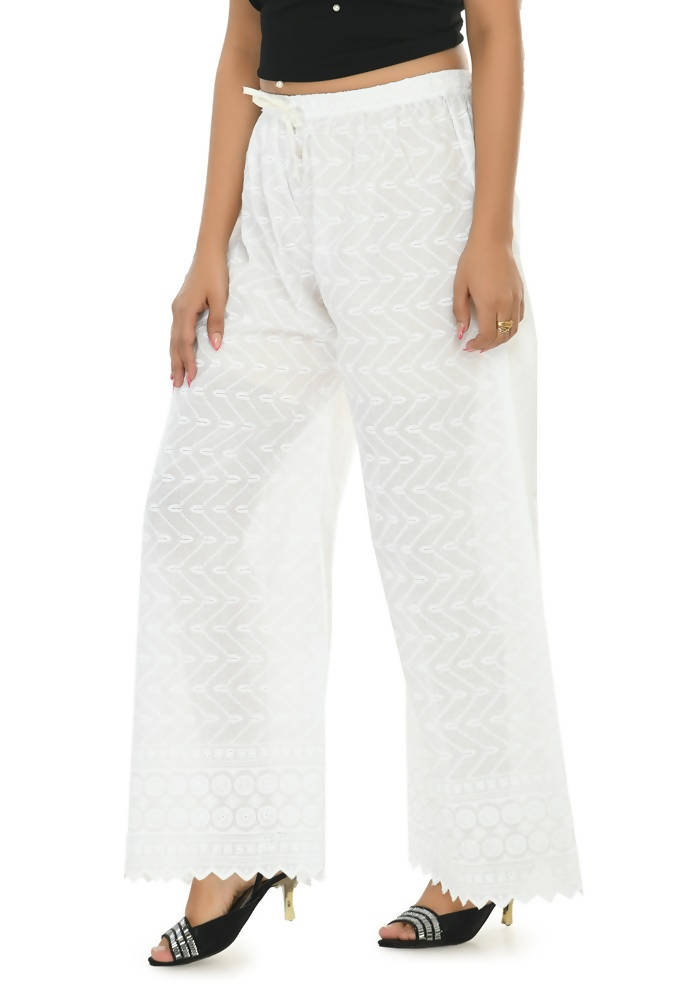 Mominos Fashion Moeza Cotton White Color Chikan Work Palazzo | Grocsy